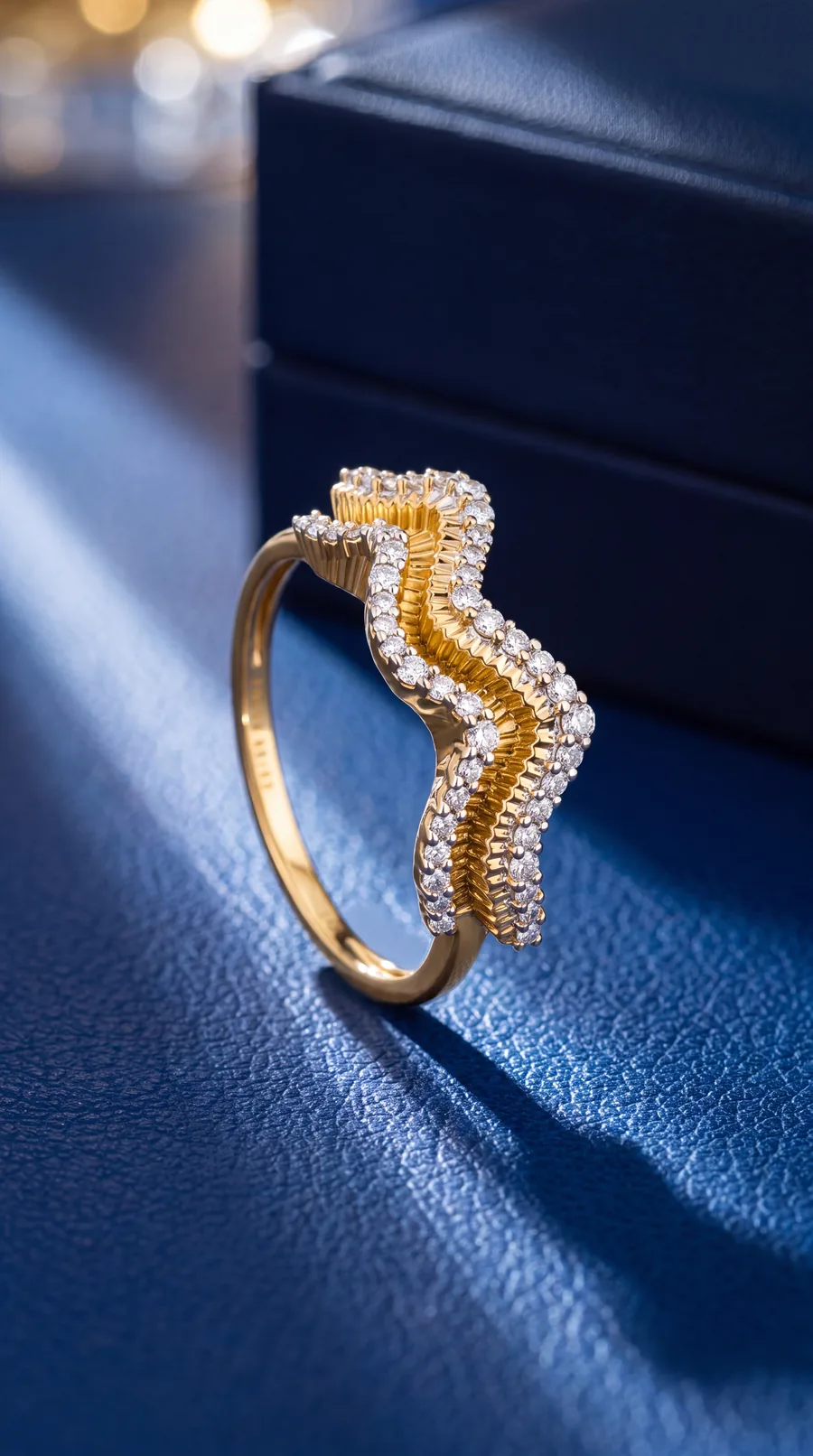 Wave ring on navy presentation box