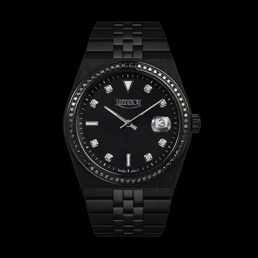 Landinou blacked-out watch with gem-set bezel