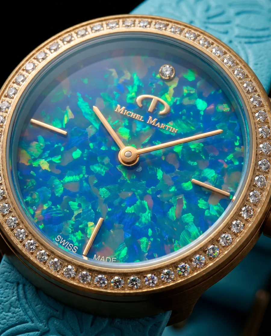 Michel Martin watch among turquoise spheres