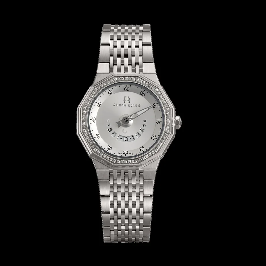 Frank Rosha steel watch with brushed silver dial