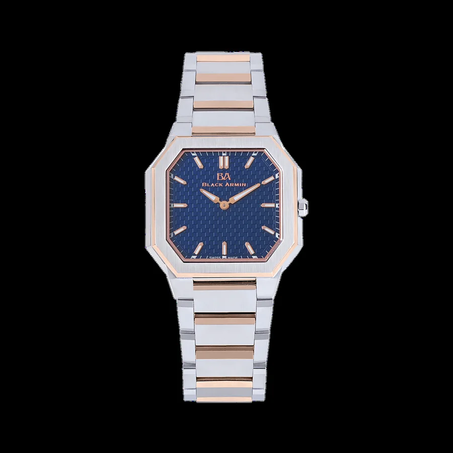 Black Armin octagonal two-tone watch with navy dial